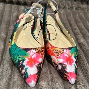 NWT Jessica Simpson Leopard Fabric Slingback Flats.